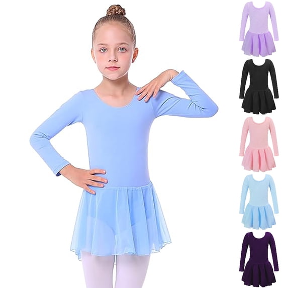 HJYCHN Dance Leotards for Women Long Sleeve Ballet Dance Dress with Tutu Skirt for Girls Dress 6-7 Years