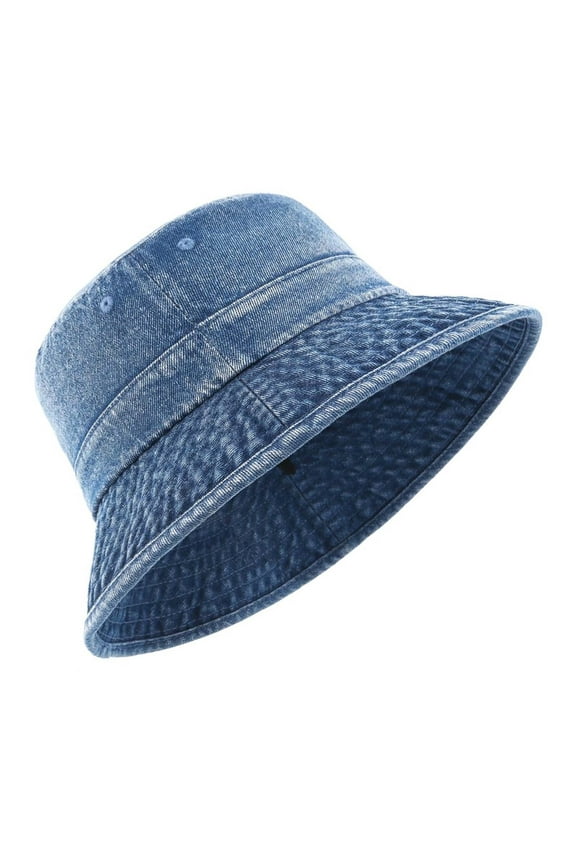 Denim Bucket Hat for Sun and Outdoor Adventures with Wide Brim Design Blue One Size