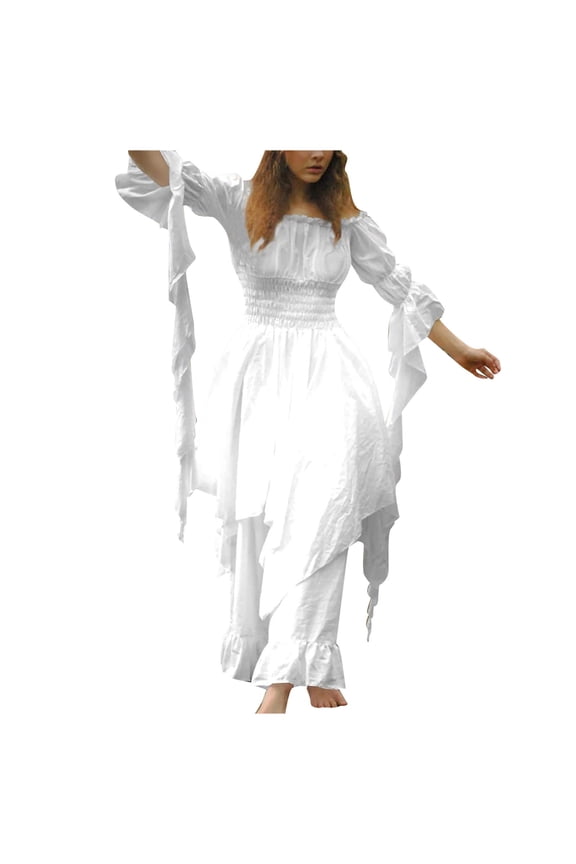 Dresses for Women Trumpet Sleeve Irish Shirt Dress with Corset Style Traditional Themed Gothic Retro Long Sleeve Formal Dresses for Women White XXL
