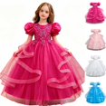 thumbnail image 1 of HJYCHN Dresses for Girls Short Puff Sleeve Long Formal Dress with Embroidered Bodice and Ribbon for Girls' Dresses 5-6 Years, 1 of 9