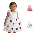thumbnail image 1 of HJYCHN Dresses for Girls Sleeveless Cherry Print Tiered Dress with Flutter Straps for Back to School Clothes for Girls 5-6 Years, 1 of 9