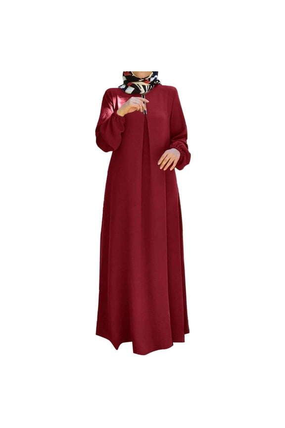 Elegant Bohemian Floral Print Prayer Dress for Women with Long Sleeves and Flowy Comfortable Design Red XXXL