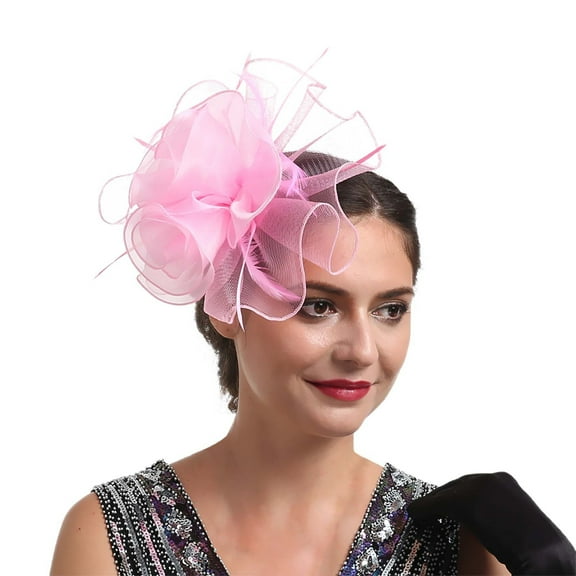 HJYCHN Elegant Bridal Headband Featuring Organdy Feather Fascinator Clip Ideal for Weddings and Formal Events Pink One Size
