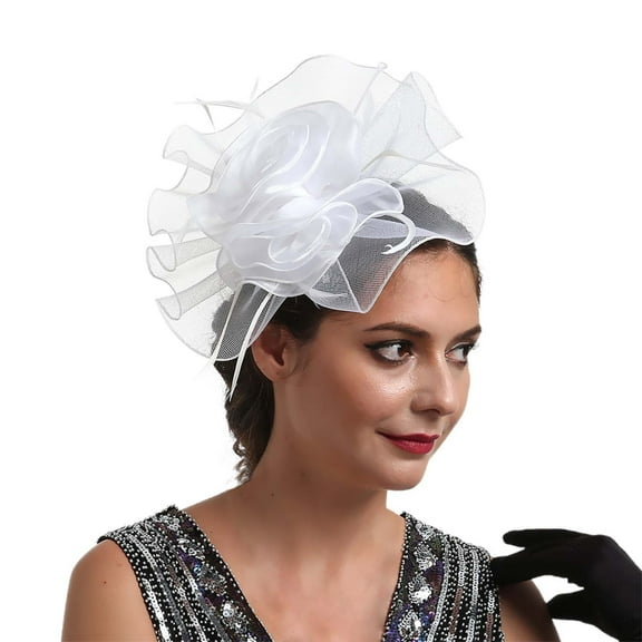 HJYCHN Elegant Bridal Headband Featuring Organdy Feather Fascinator Clip Ideal for Weddings and Formal Events White One Size