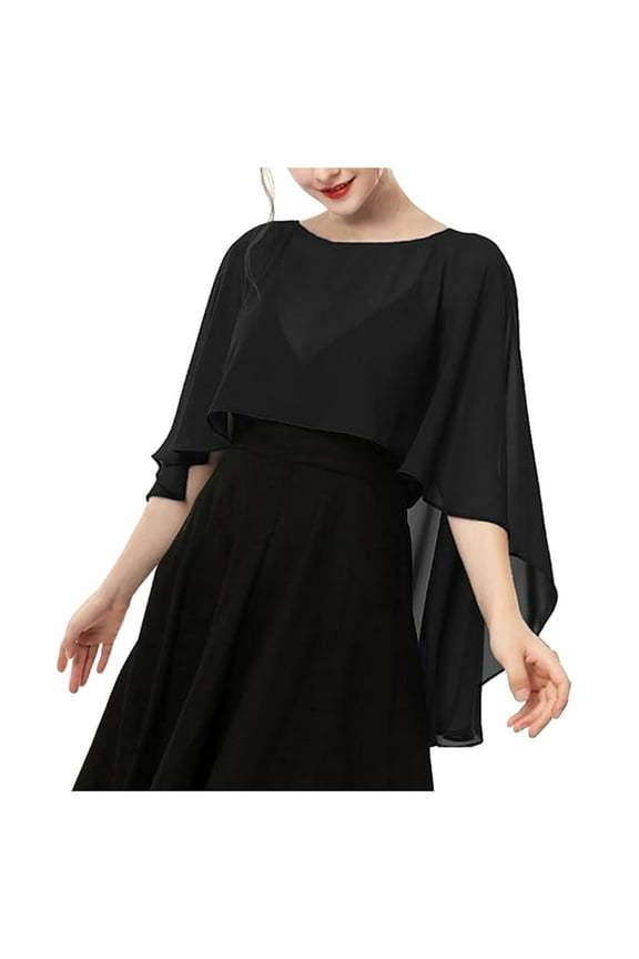 Elegant Chiffon Fashion Shawl Wraps For Women Dresses Evening Wear Accessory Black One Size