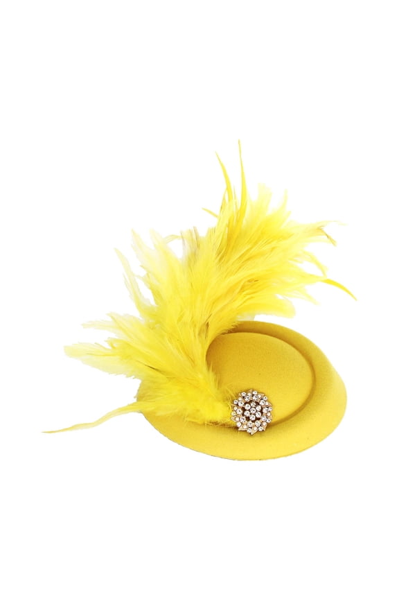 Elegant French Feather Mini Top Hat Hair Accessory for Weddings - Bridal Headpiece Fascinator Ideal for and Formal Events Yellow One Size