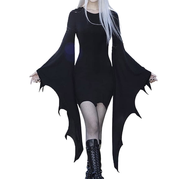 HJYCHN Elegant Gothic Style Women's Tunic Party Dress with Mesh Lace Sleeve for Carnival and Casual Wear Black XL