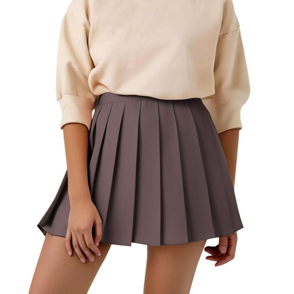 HJYCHN Elegant High Waist Pleated Flared Skirt for Women Stylish Casual A-line Design Fall Outfit Coffee L