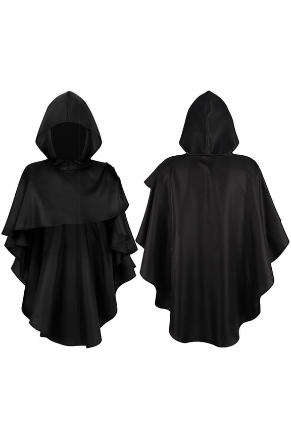 Elegant Hooded Cape Poncho for Halloween Role Play Party Dress Up Black One Size