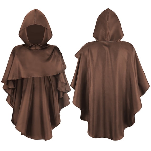 HJYCHN Elegant Hooded Cape Poncho for Halloween Role Play Party Dress Up Brown One Size