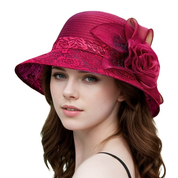 HJYCHN Elegant Ladies Beret Hat for Bridal Wedding Tea Party Outdoor Sun Shade French Bowler Fascinator Red M