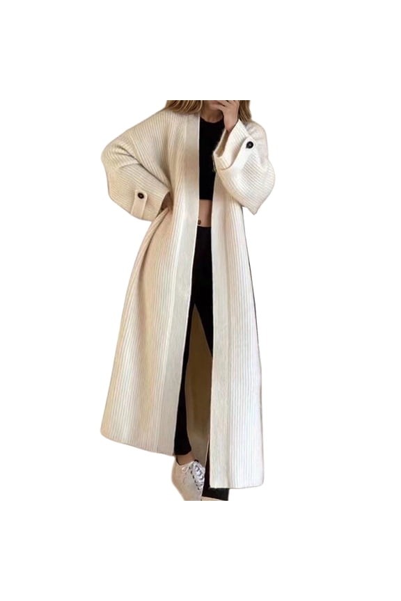 Elegant Long Knit Cardigan for Women Soft French Style Oversized Outerwear Cozy Sweater Coat Beige One Size