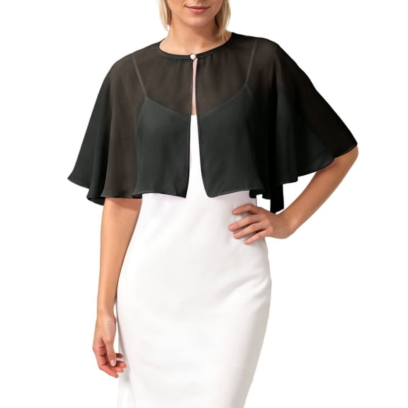 HJYCHN Elegant Long Layer Bridal Chiffon Wrap Scarf Shawl for Wedding Party Evening Dress Cover Up and Sun Accessory Black One Size