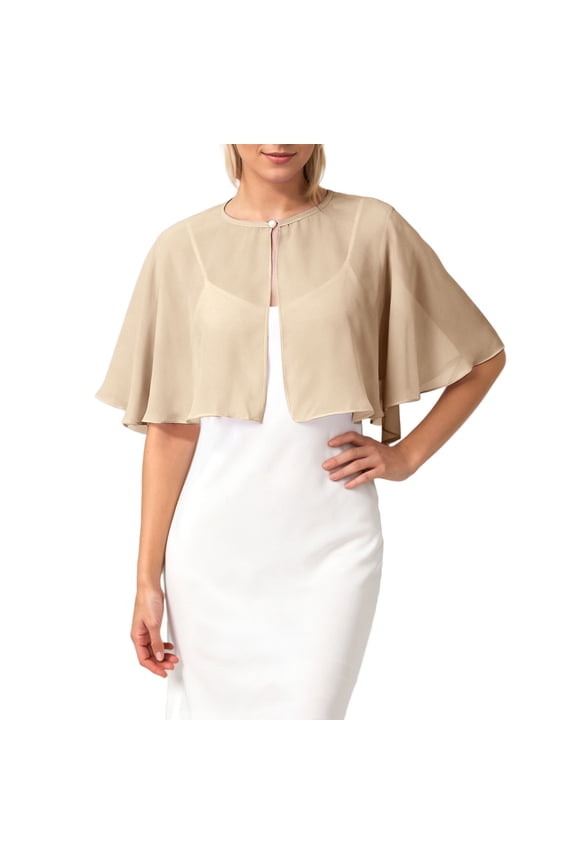 Elegant Long Layer Bridal Chiffon Wrap Scarf Shawl for Wedding Party Evening Dress Cover Up and Sun Accessory Khaki One Size