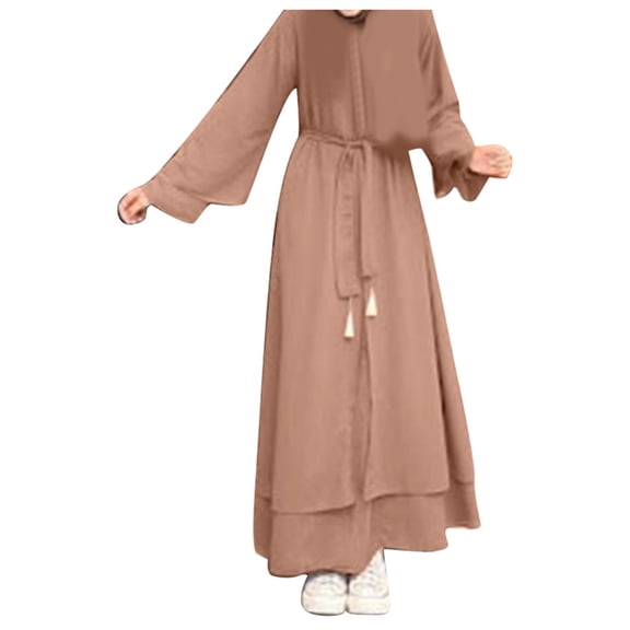 HJYCHN Elegant Maxi Dress for Women Loose Fit Casual Wear with Adjustable Belt Comfortable Flowy Long Dress for Everyday Style Orange L