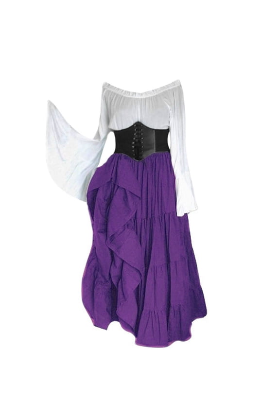 Elegant Off Shoulder Party Dress with Layered Hem and Belt for Festive Occasions in Spring Fall Seasons Dress Light Purple L