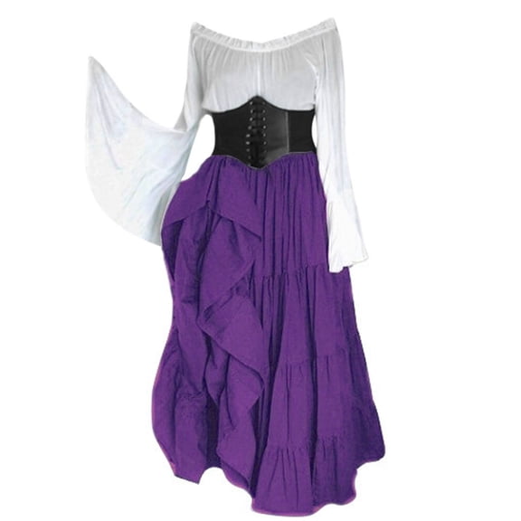 HJYCHN Elegant Off Shoulder Party Dress with Layered Hem and Belt for Festive Occasions in Spring Fall Seasons Dress Light Purple S