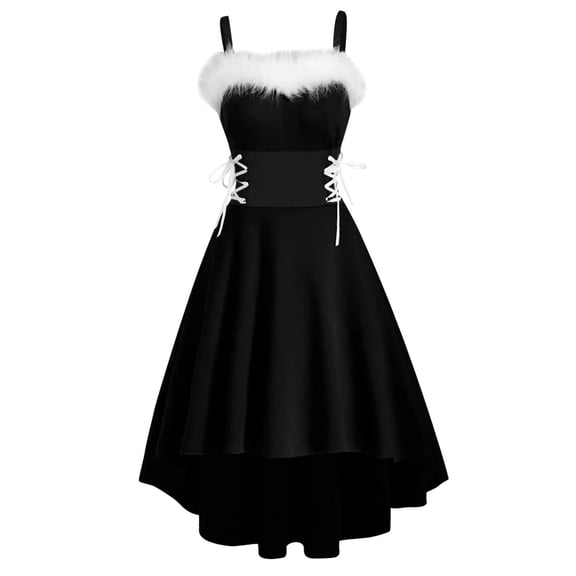 HJYCHN Elegant Off Shoulder Women Party Dress with Lace Up Detail and Asymmetrical High Low Hemline for Festive Holiday Occasions Black XXL