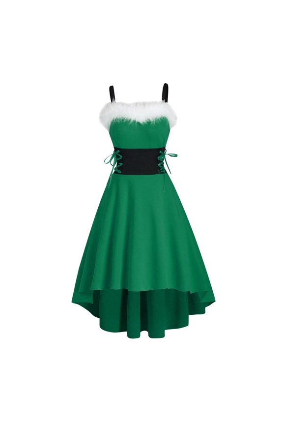 Elegant Off Shoulder Women Party Dress with Lace Up Detail and Asymmetrical High Low Hemline for Festive Holiday Occasions Green M