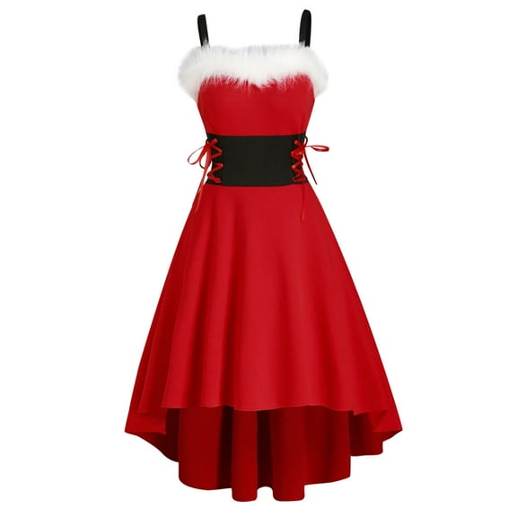 HJYCHN Elegant Off Shoulder Women Party Dress with Lace Up Detail and Asymmetrical High Low Hemline for Festive Holiday Occasions Red XXL