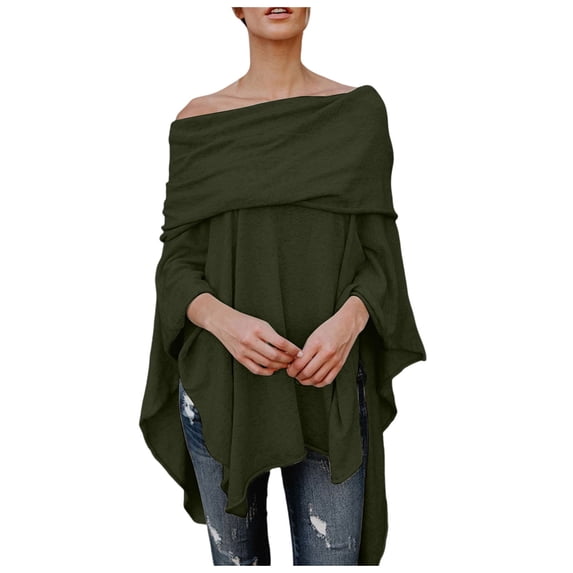 HJYCHN Elegant Off Shoulder Women's Wraps Asymmetric Hem Blouse Soft Flowy Shawl Top for Style Green M