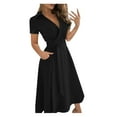thumbnail image 1 of HJYCHN Elegant Slim Fit Wrap Design Lace V-Neck Long Sleeve Feminine Casual Dress for Everyday Sophisticated Style Black S, 1 of 5