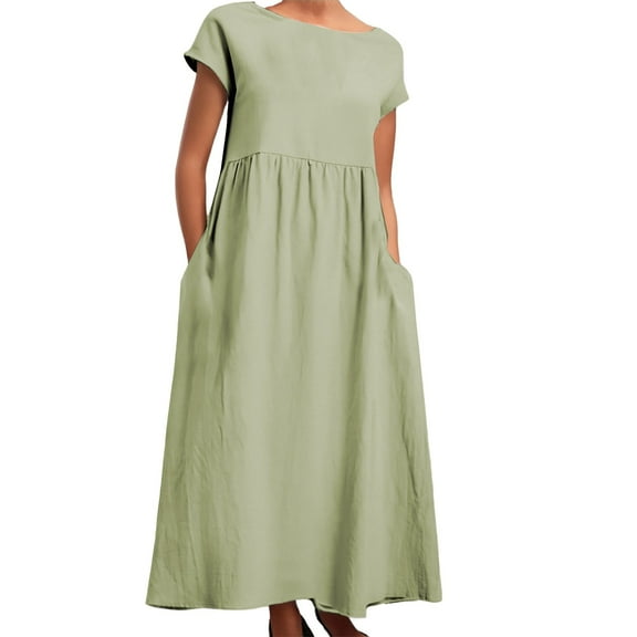 HJYCHN Elegant Solid Color Loose Fit Linen Dress for Women Sleeveless Design with Convenient Side Pockets Comfortable Casual Wear Light Green XXL