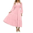 thumbnail image 1 of HJYCHN Elegant V-Neck Tiered Sleeve Tunic Dress for Women Soft Stretchy Flowy Long Sleeve Comfortable Daily Wear Stylish Fall Winter Outfit Pink M, 1 of 4