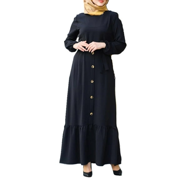 HJYCHN Elegant Women Long Sleeve Pullover Abaya Dress for Daily Prayer Wear and Fashion Long Dress Black S