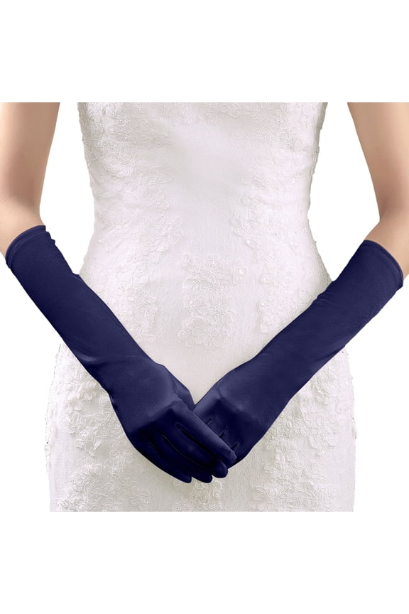Elegant Women Satin Gloves for Wedding Party Formal Evening Events and Navy One Size