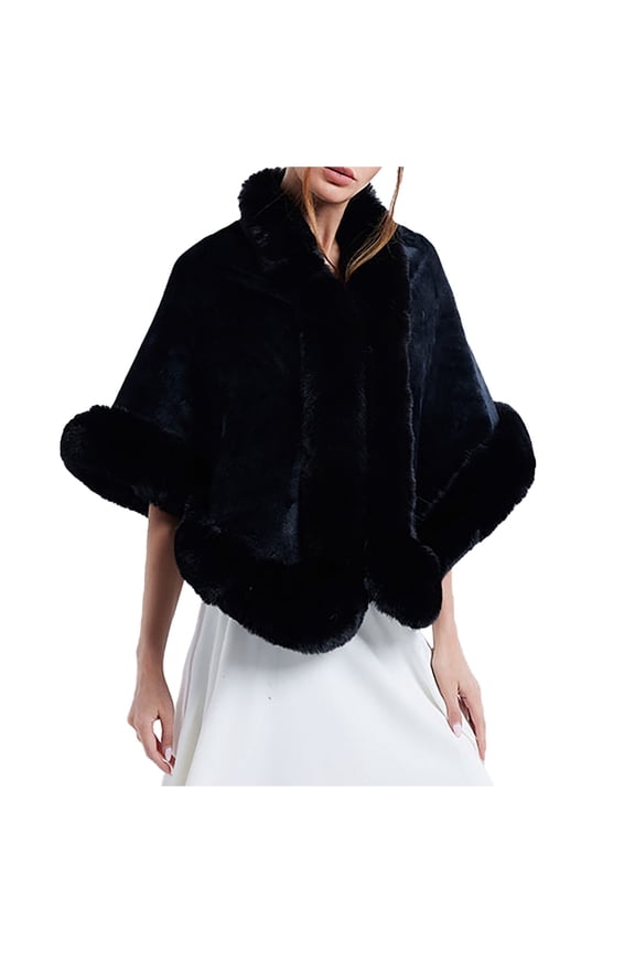 Elegant Women Shawl Collar Scarf Wrap Evening Cape Winter Coat Alternative Outerwear Accessory Black One Size