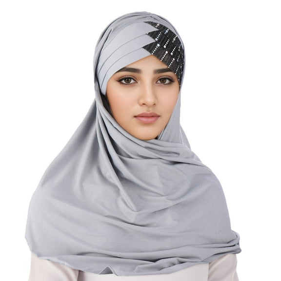 HJYCHN Elegant Women Turban Wrap Cap Soft Stretchable Chemo Headwear Shawl Style Headband for Hair Loss Grey One Size