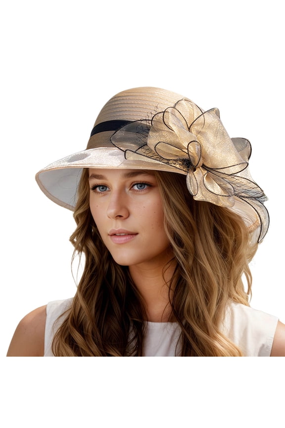 Elegant Women's Beret Hat for Bridal Wedding Tea Party Wide Brimmed Summer Sun Outdoor Fashion Khaki M