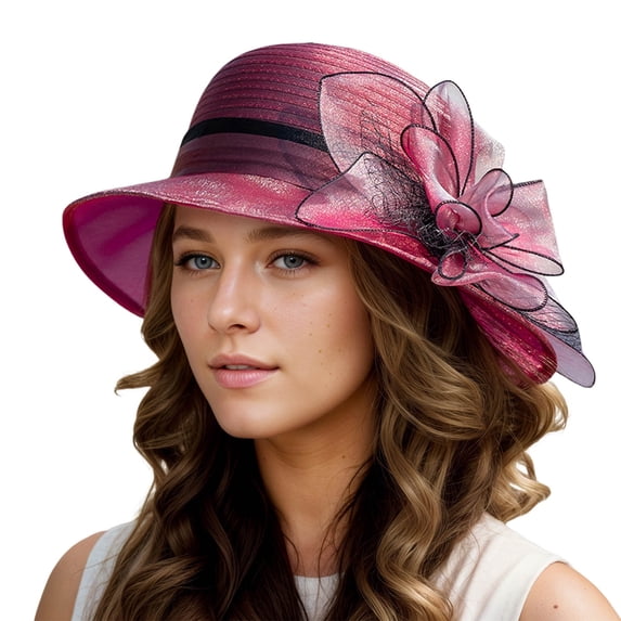 HJYCHN Elegant Women's Beret Hat for Bridal Wedding Tea Party Wide Brimmed Summer Sun Outdoor Fashion Wine M