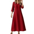 thumbnail image 1 of HJYCHN Elegant Women's Casual Midi Dress Loose Fit Solid Color Versatile Layering Tunic with Three Quarter Sleeve Comfortable Daywear Red L, 1 of 4