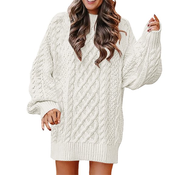 HJYCHN Elegant Women's Knit Dress for Everyday Wear in Fall and Winter Seasons Comfortable Soft Stretch Fabric Fit Versatile Style White M