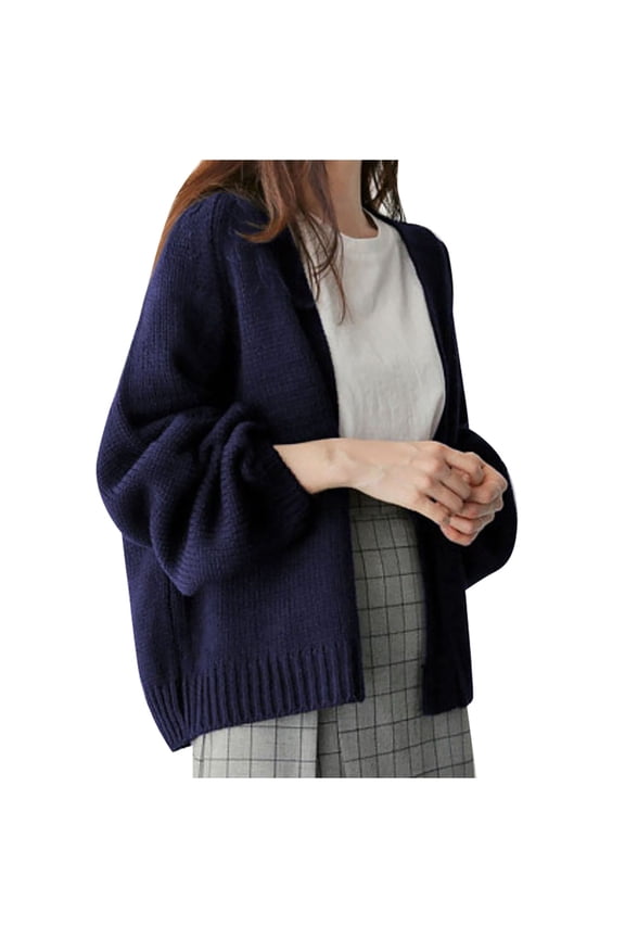 Elegant Women's Knit Sweater Coat Long Loose Fit Soft Cardigan Jacket Thin Model Stylish Outerwear for Casual Comfort Navy One Size