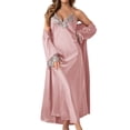 thumbnail image 1 of HJYCHN Elegant Women's Long Satin Nightgown and Robe Two Piece Loungewear Set Comfortable Sleepwear for Cozy Evenings Pink XL, 1 of 3