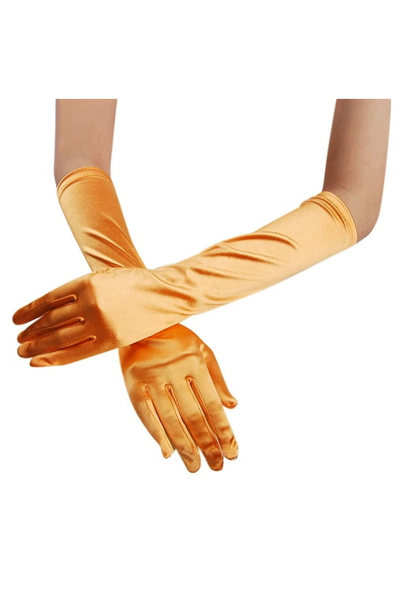 Elegant Women's Prom Opera Gloves Long Satin Evening Wedding Bridal Party Mittens Orange One Size
