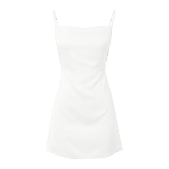HJYCHN Elegant Women's Satin Dress with Cowl Neckline and Spaghetti Straps for Evening Party Wear White XS