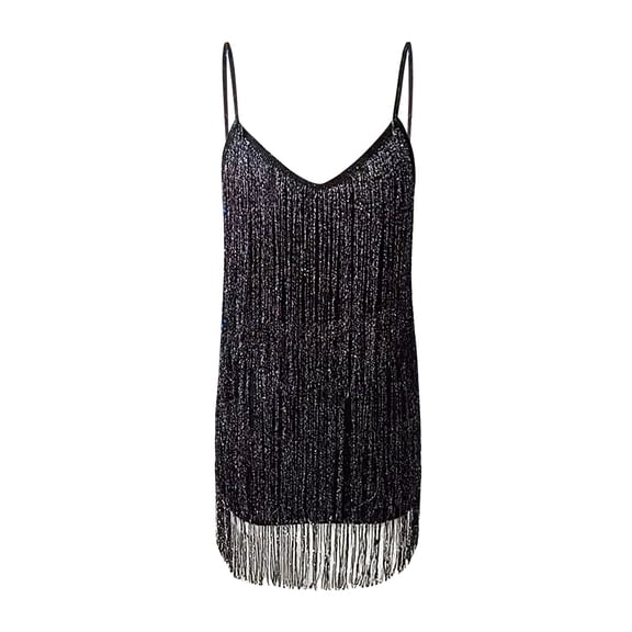 HJYCHN Elegant Women's Sequin Evening Gown Sleeveless Backless Mini Party Dress with Tight Fit Black L