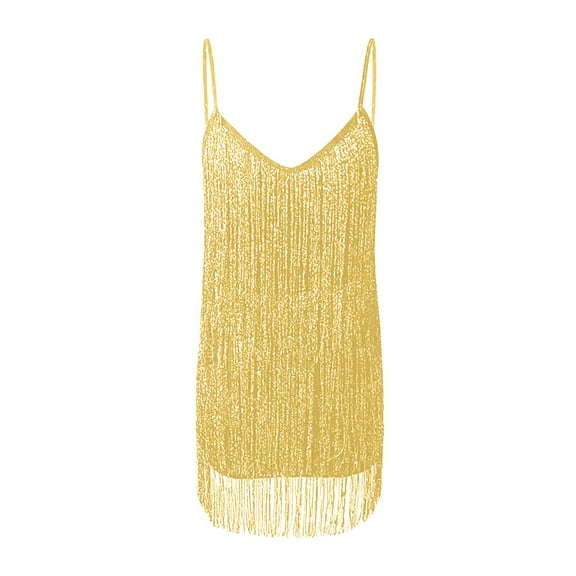 HJYCHN Elegant Women's Sequin Evening Gown Sleeveless Backless Mini Party Dress with Tight Fit Gold L