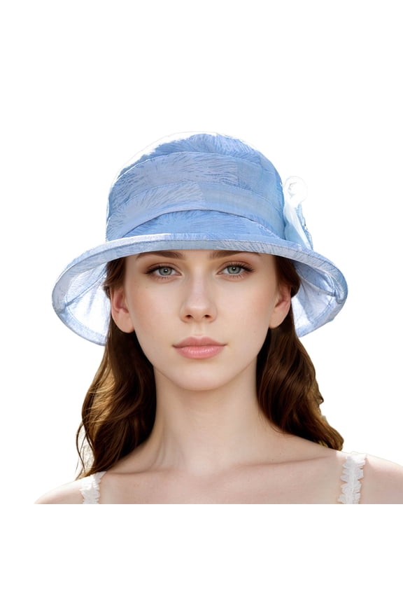 Elegant Women's Summer Beret Sun Hat for Outdoor Wedding Tea Party Events Lightweight Fabric Wide Brim Blue M