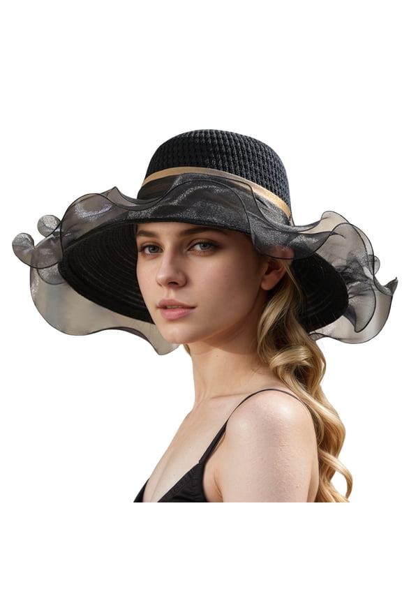Elegant Women's Summer Beret Sun Hat with Wide Brim for and Breathable Comfort Black M
