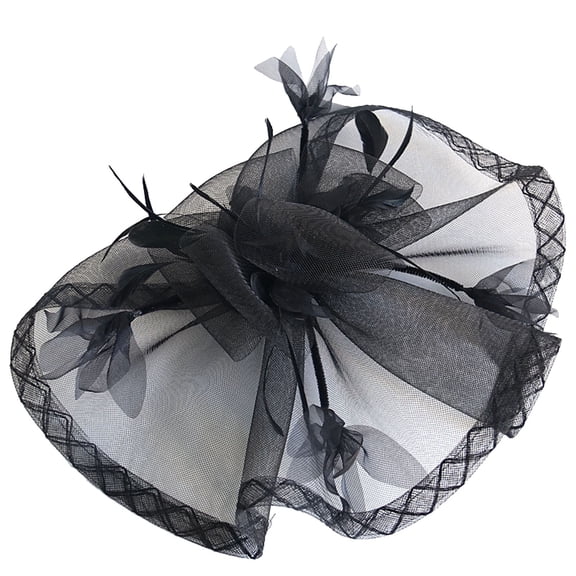 HJYCHN Elegant Women's Tea Party Headband with Wedding Flower Mesh Feathers Hair Clip Accessory Black One Size