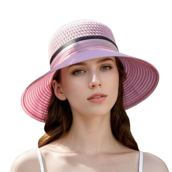 HJYCHN Elegant Women's Wide Brim Sun Hat for Summer Outdoor Wedding Tea Party and Events Purple M