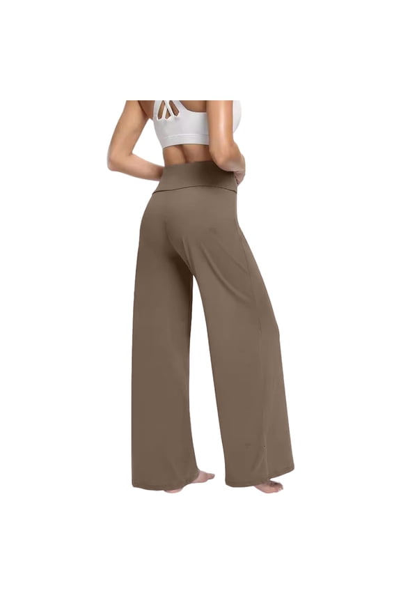 Elevated Everyday Wide-Leg Trousers for Women High Waist A-Line Flowy Comfort Stretch Soft Breathable Yoga Pants Brown S
