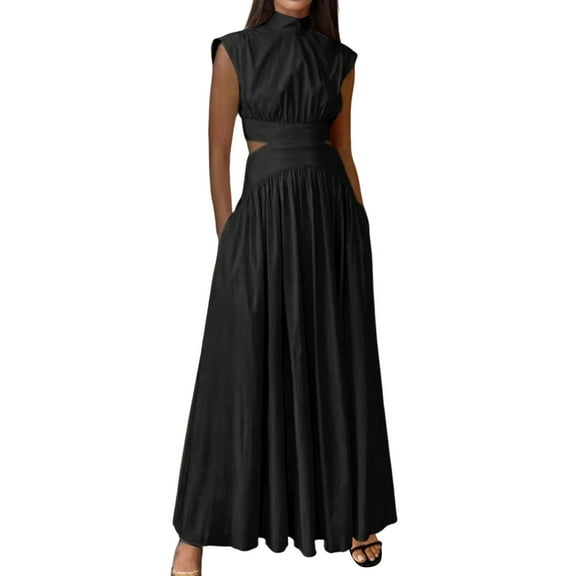 HJYCHN European and Fashion Waistless Long Dress for Women High Waist Elegant Commuting Casual Wear Comfortable Flowy Maxi Skirt Black S