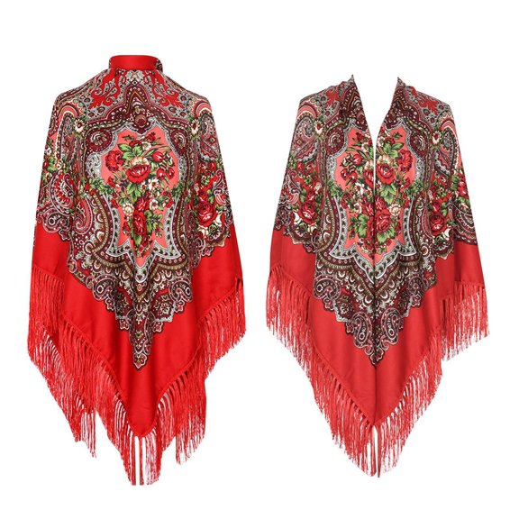 HJYCHN Extra Large 160cm Square Scarf with Printed Tassel Design for Autumn and Spring Seasons Red One Size