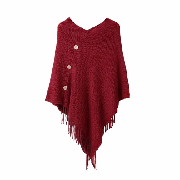 HJYCHN Fashion Versatile Fringe Button Knit Openwork Warm Shawl Wrap Cardigan Pullover Soft Lightweight Outerwear Layer One Size